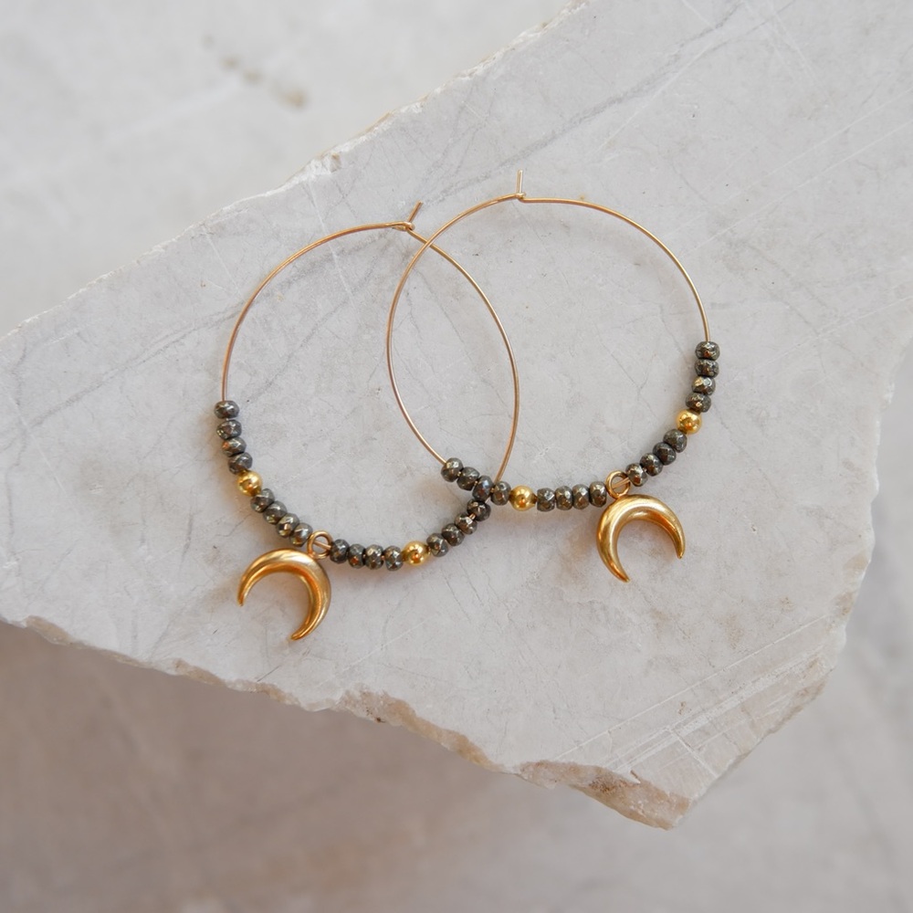 Beaded Moon Hoop Earrings